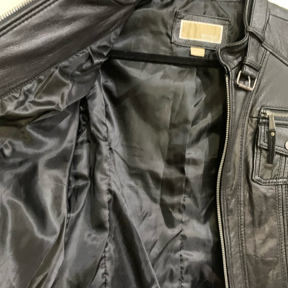 Michael Kors Bomber Biker Motorcycle Genuine Leather Jacket Quilted Trim Size PL - Picture 9 of 16